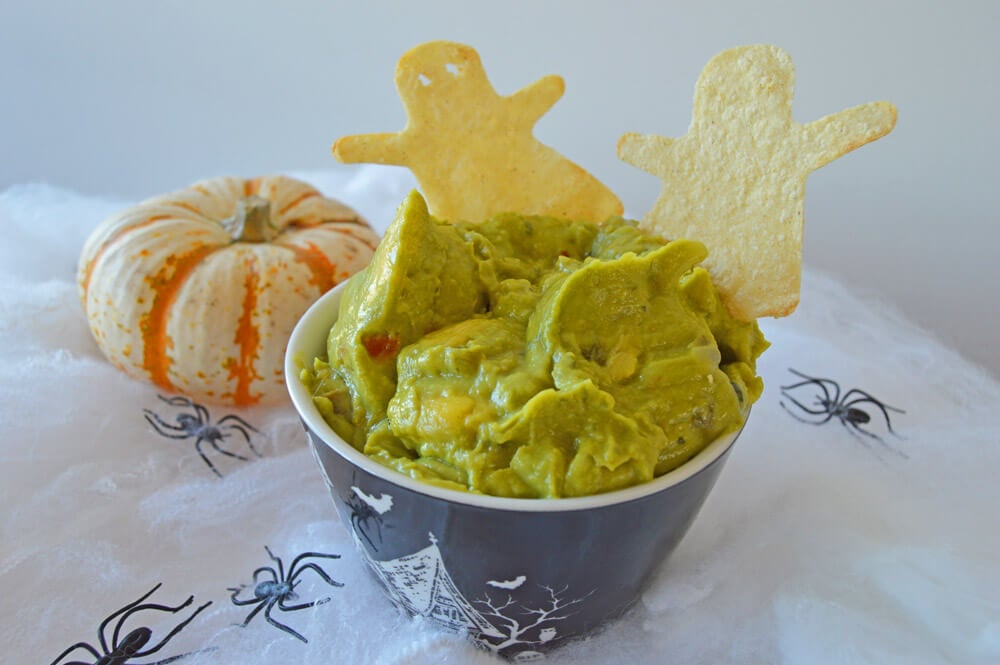 halloween ghost chips and guacamole