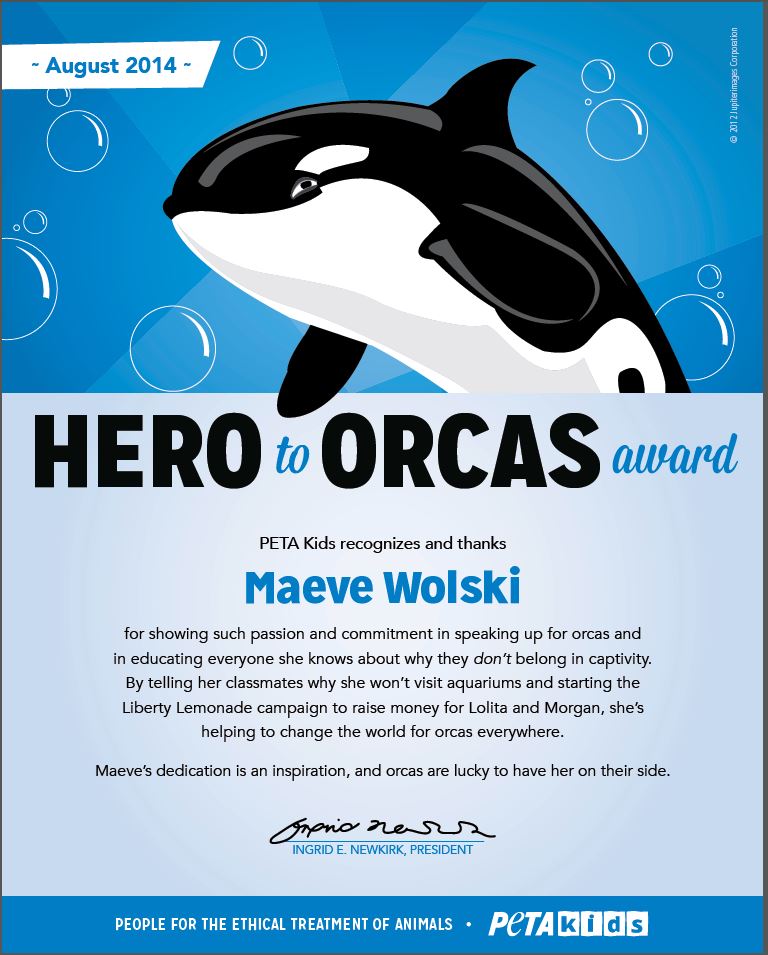 Maeve Wolski Hero to Orcas Award