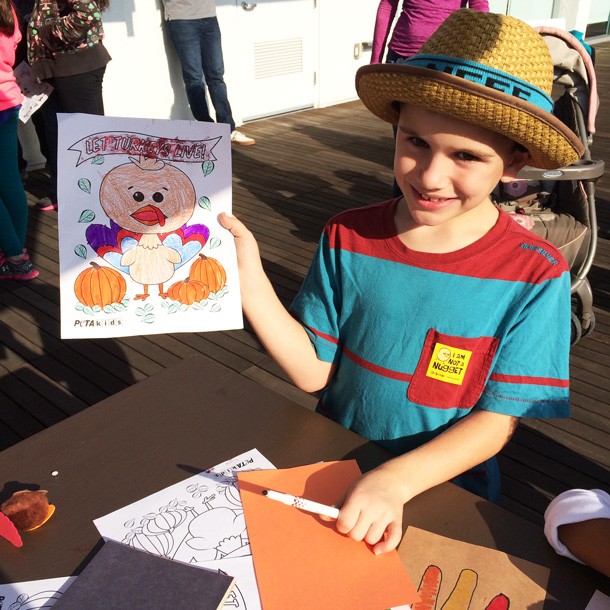 Boy With Turkey Coloring-Sheet