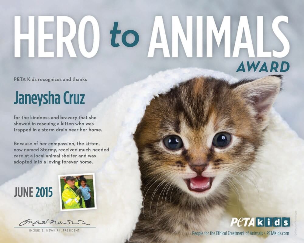 Janeysha Cruz Hero to Animals Award