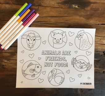 ‘Animals Are Friends, Not Food’ Coloring Sheet