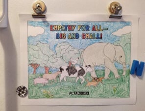 coloring sheet on a fridge