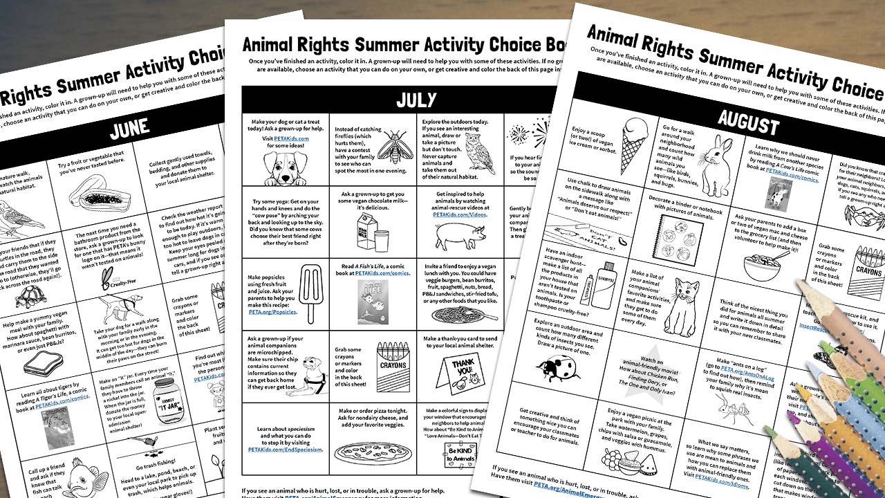 Summertime Kindness to Animals Activity Choice Boards | PETA Kids