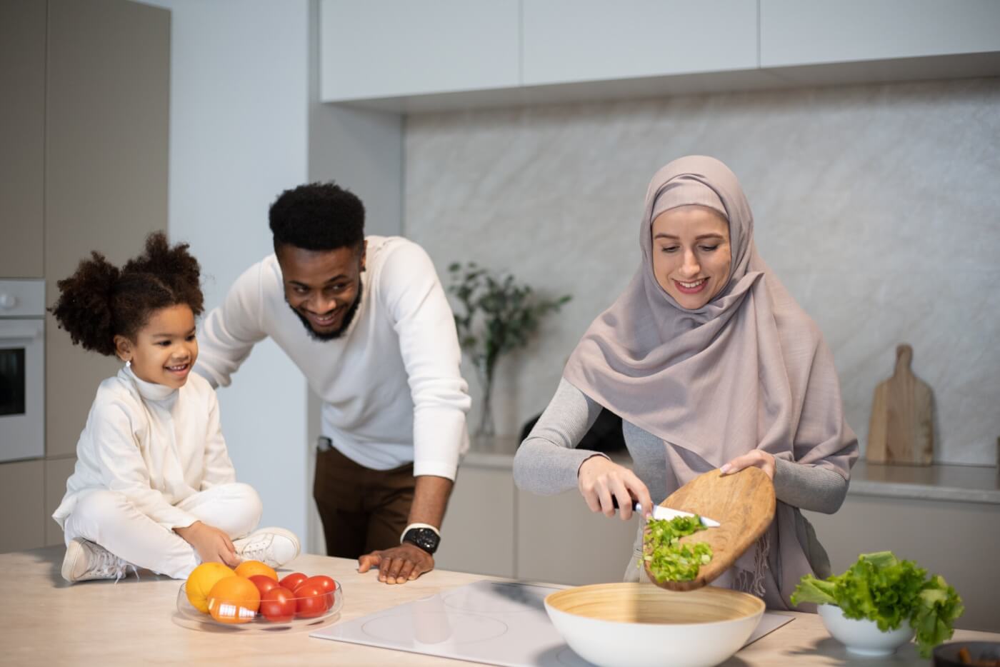 Family cooking vegan meal