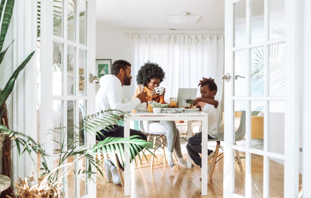 family eating breakfast