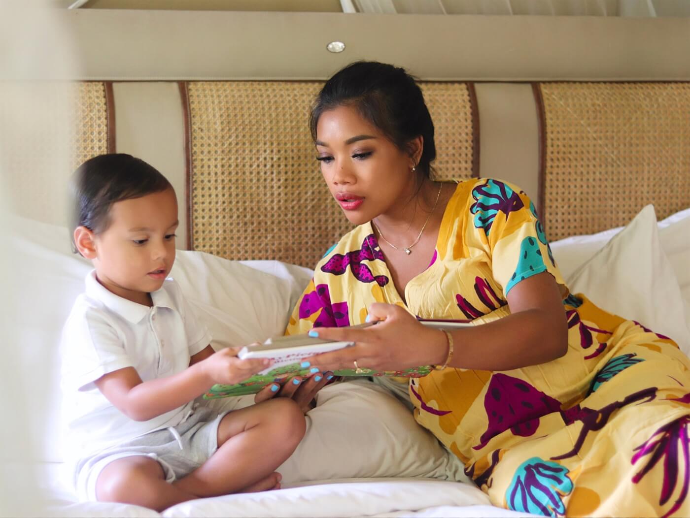 Family reading a kids' book