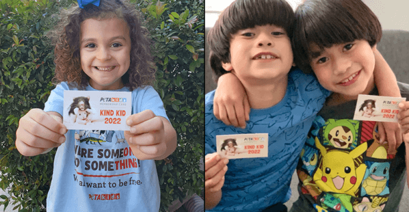 kids with their PETA Kids membership card