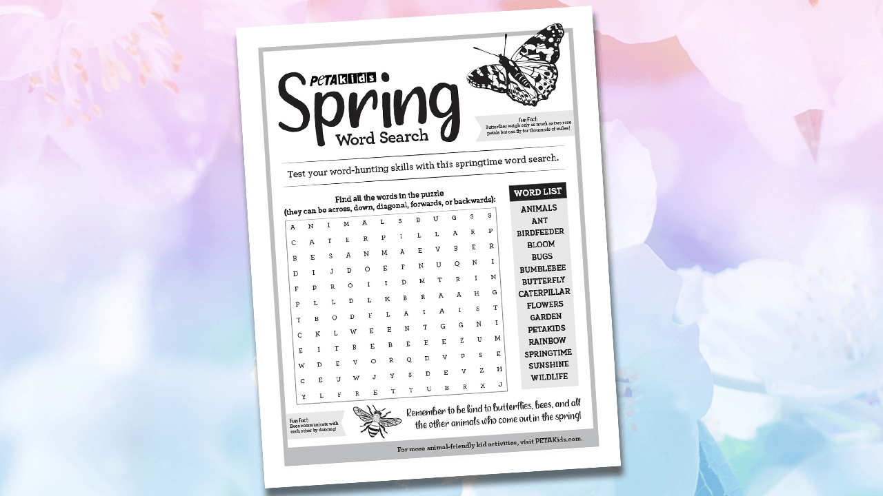 PETA Kids Word Search Activity Page 
