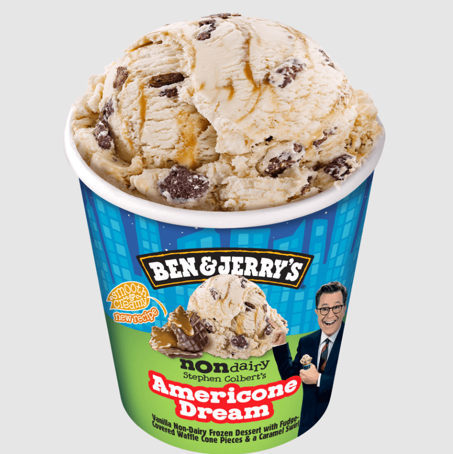 Ben and Jerry's packaging of its Americone Dream nondairy flavored ice cream.