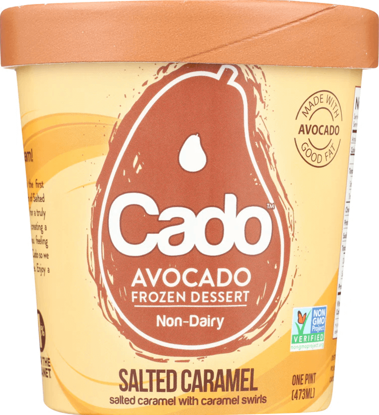Cado Avocado frozen dessert packaging in the Salted Caramel flavor.