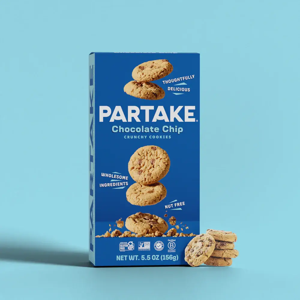 partake cookie box against a blue background